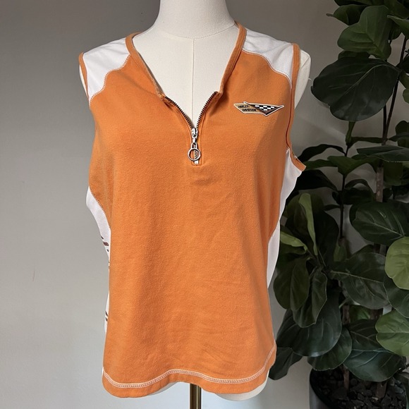 Vintage Harley Davidson XL Women's 1/4 Zip Sleeveless Shirt Tank Top w Patch - Picture 1 of 6